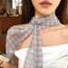 Korean Versatile Plaid Long Silk Scarf For Women's Summer 2025 New Fashion Style With High-end Feeling, Strap And Ribbon_viptrois.com