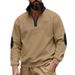 Men's Heavyweight Fleece Zip-Up Hoodie - Winter Stand Collar Pullover With Contrast Patch & Zippered Pockets, Wrinkle-Free_viptrois.com