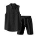 Men's Clothing Men's Linen Suit Casual Lapel Sleeveless Shirt And Shorts Thin Style For Formal & Casual Loose Linen Sports_viptrois.com
