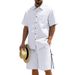 Men's Silk Plain Weave Two Piece Set Short Sleeve Button Down Shirt Drawstring Shorts Summer Beach Vacation Style_viptrois.com