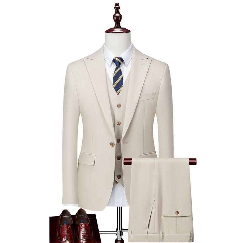 Men's Clothing Slim Suit Beige Business Casual Suit Three Piece Suit_viptrois.com