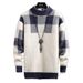 Men’s Korean-Style Thickened Sweater – Jacquard Faux Mink Knit With Color Blocking (Brown/Black/Blue, M-3XL)_viptrois.com