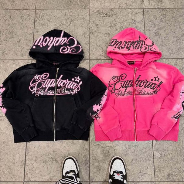 Y2K European American Style Cross Border Zip up Hooded Sweatshirt Men's Retro Washed Couple Jacket Letter Print_viptrois.com