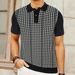 Men's Clothing Summer High End Cool Silk Sweater Houndstooth Jacquard Business Polo Shirt SY0199_viptrois.com