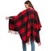 Unisex Autumn/Winter women's split cape thickened plaid bristle fringe cape_viptrois.com