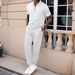 Men's Solid Color Jacquard Pocket Lapel Half Zipper Short Sleeved Trousers Two Sets_viptrois.com