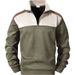 Men's Long Sleeve Stand Collar Half-Zip Sweatshirt – Casual Outdoor Pullover With Color Block Design (S-Xxxl, Army Green/Charcoal Grey)_viptrois.com