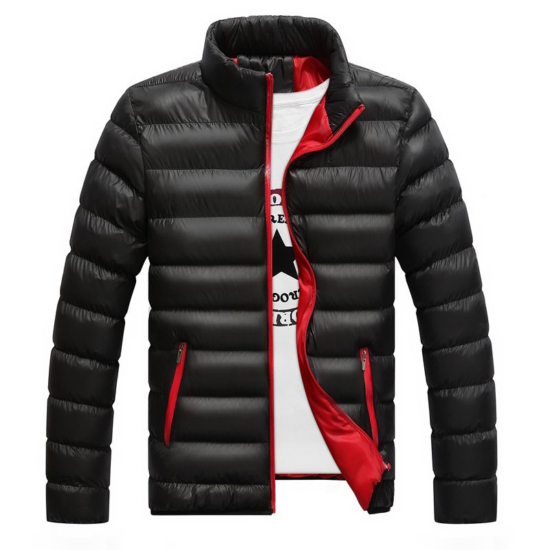 Men's Winter Jacket With Stand Collar, Waterproof Zipper, Solid Color, Plus Size Cotton Coat For Casual Wear_viptrois.com