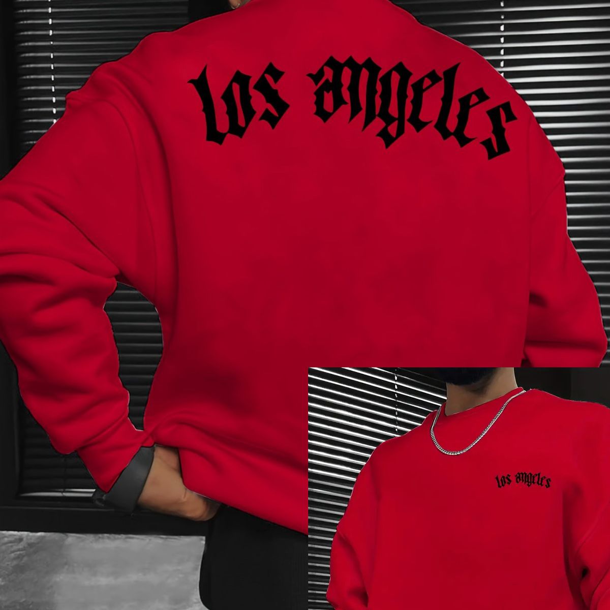 Autumn And Winter Men's Casual Loose And Simple Los Angeles Letter Printed Round Neck Long Sleeved Sportswear_viptrois.com