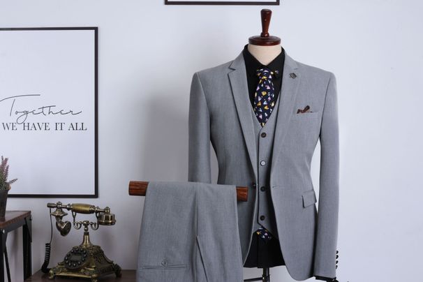 Men's Slim Fit Business Suit Set - 3 Piece Formal Blazer Vest & Pants For Wedding Office Casual (Black, Gray, Blue)_viptrois.com