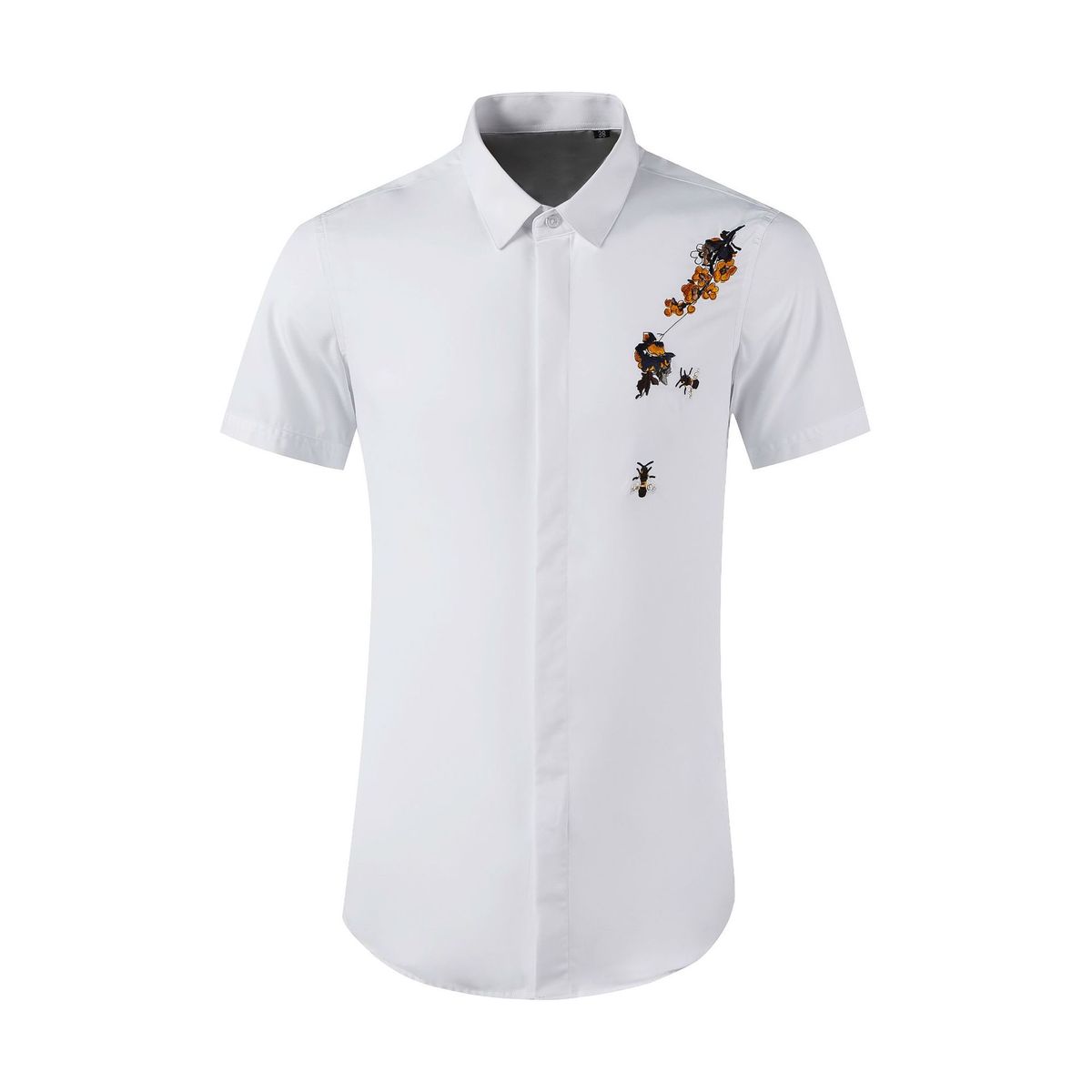 Men's Clothing Men's Summer Heart Art Short Sleeve Shirt Slim Fit Cotton Top Chinese Style Plum Blossom & Little Honeys Embroidery_viptrois.com