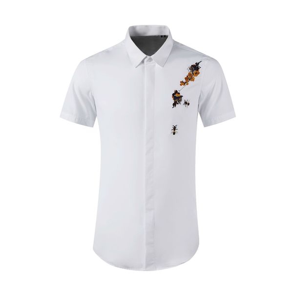 Men's Clothing Men's Summer Heart Art Short Sleeve Shirt Slim Fit Cotton Top Chinese Style Plum Blossom & Little Honeys Embroidery_viptrois.com