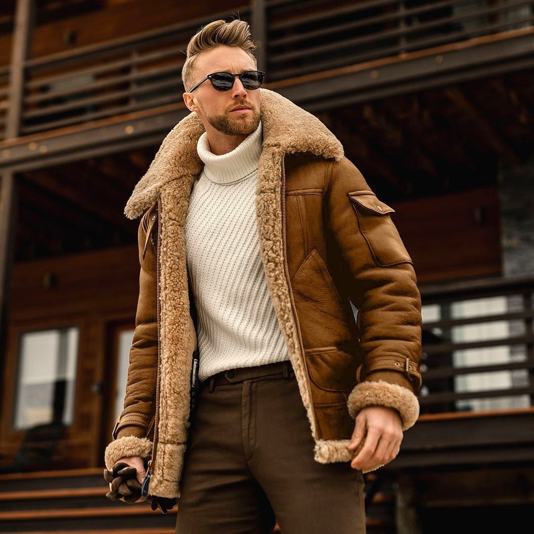 Men's Winter Large-sized Warm Composite Leather Jacket And Thick Fur One-piece Overcoat_viptrois.com