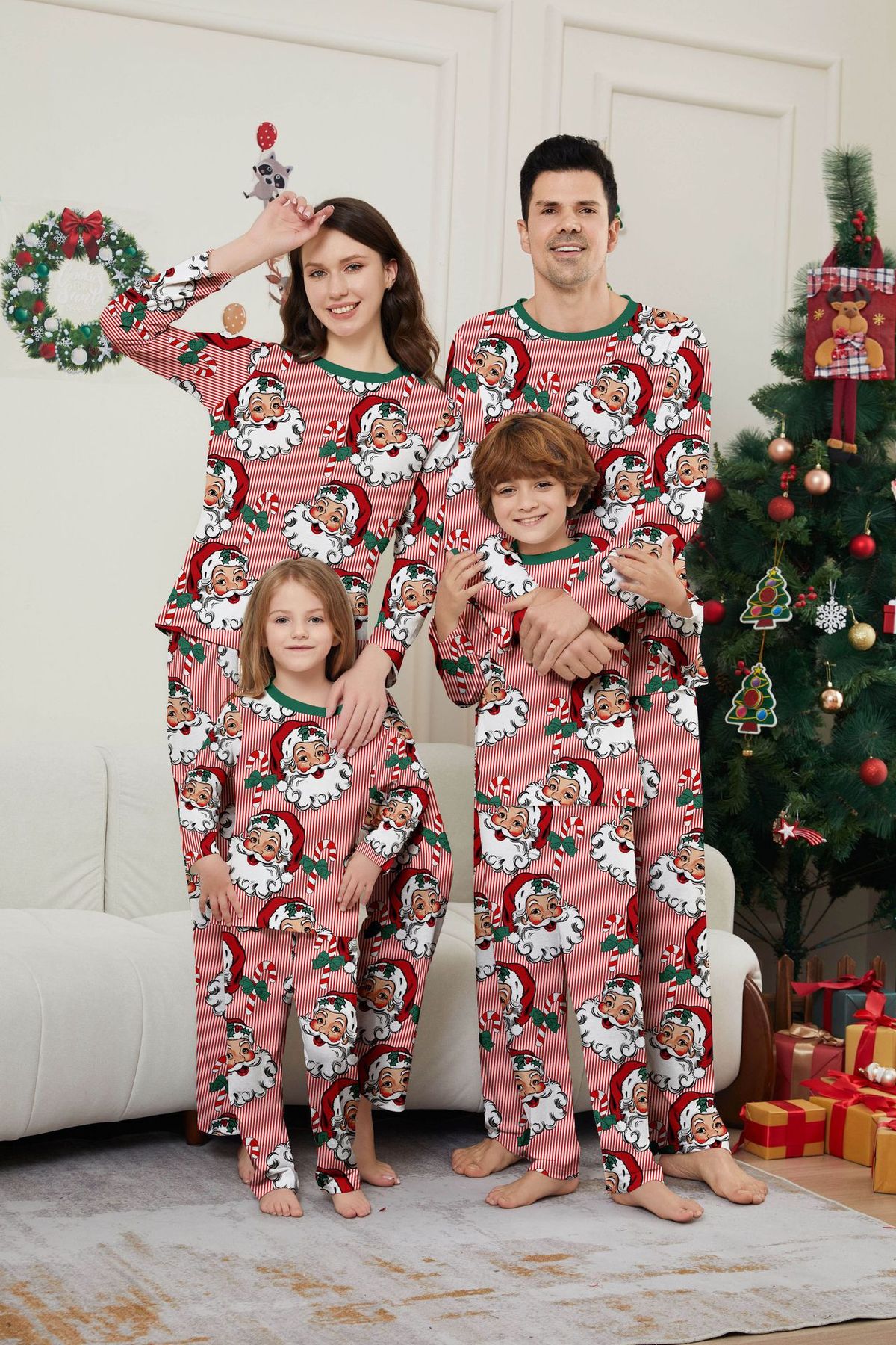 Christmas Santa Claus candy cane striped Christmas family suit printed homewear sleep_viptrois.com
