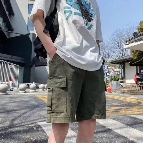Summer New Style Men's Shorts, Loose And Trendy, Student Versatile Pocket Pants, Pure Cotton Twill Workwear Shorts_viptrois.com