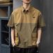 Two-Tone Short Sleeve Zip Polo Shirt For Men, Summer Color-Block Multi-Pocket T-Shirt, Quick-Dry Workwear Turn-Down_viptrois.com