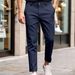 Summer Men's Slim Fit Cropped Casual Pants Solid Color Versatile Business Breathable Trousers_viptrois.com