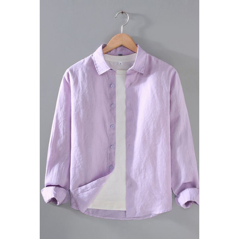 Pure Linen Men's Shirt Casual Collar Shirt Large Loose And Versatile Clothes Trendy_viptrois.com