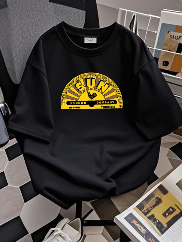 Men's Sun Records Memphis Logo T-shirt XXXX-Large Black Soft Homme Fashion Stylish Designer Clothes Versatile Streetwear Casual Summer Graphic_viptrois.com