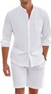 Men's Clothing Two Piece Cotton And Linen Comfortable Button Shirt Long Sleeve Shorts Cardigan Simple Casual Beach Wear_viptrois.com