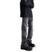 Men's And Women's Washed Water Distressed Laser Textured Pants, Unisex With Slightly Flared Holes, Black Gray Jeans,_viptrois.com