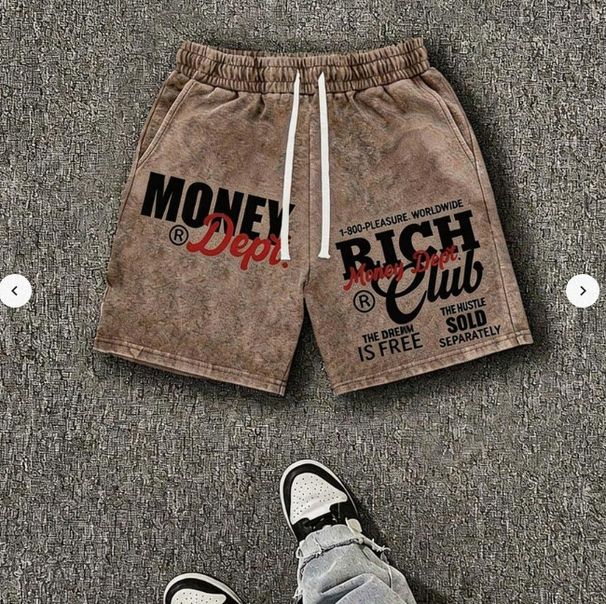 Men's Clothing Men's Distressed Washed Beach Shorts Street Style Printed Five Point Pants Money Pattern Ready_viptrois.com