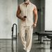 Men’s Linen Short Sleeve Shirt & Pants Set – Breathable Casual Outfit (S-XXXL, White/Black/Khaki/Sky Blue/Pink)_viptrois.com
