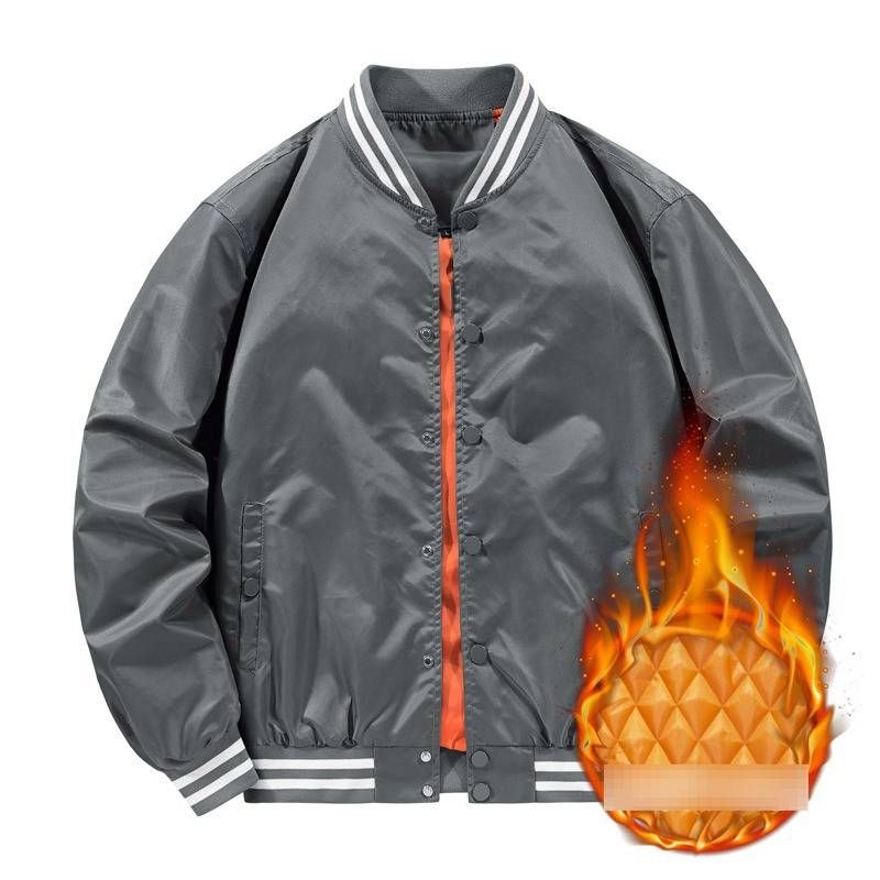 Unisex Colorblock Baseball Jacket - Winter Pilot Bomber Coat With Stand Collar, Japanese Workwear Style, Thickened Nylon Blend For Casual Outwear_viptrois.com