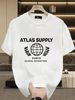 Men's 100% Cotton ATLAS SUPPLY Globe Printed Short Sleeve T-Shirt New Summer Trend Casual Round Neck Regular Fit Streetwear Graphic Tee_viptrois.com