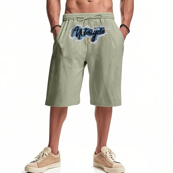 Hip Hop Summer Men's Embroidered Thin Linen Breathable Beach Sports Casual Loose Shorts_viptrois.com