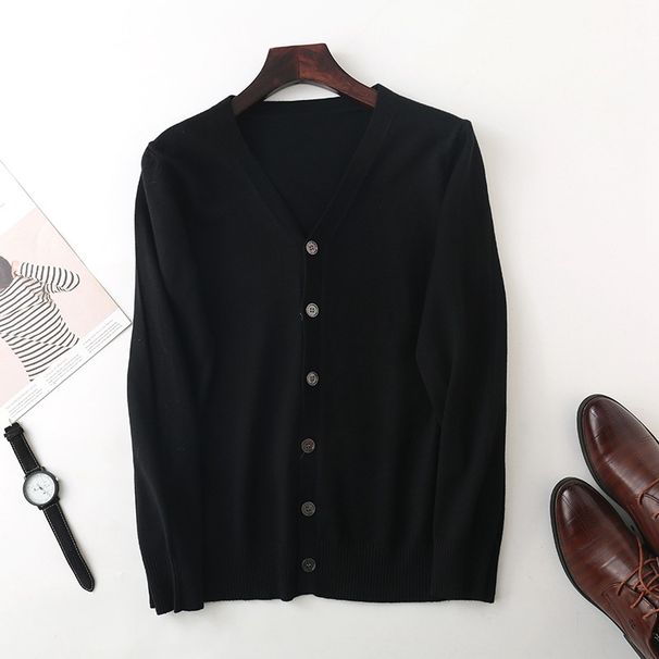 Spring And Autumn V-Neck Cardigan Men's Wool Thin Loose Korean Style Cashmere Knitted Sweater Jacket Trendy Youth_viptrois.com