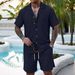Men's Casual Cardigan Shorts Set Summer Short Sleeve Drawstring Style New TK_viptrois.com