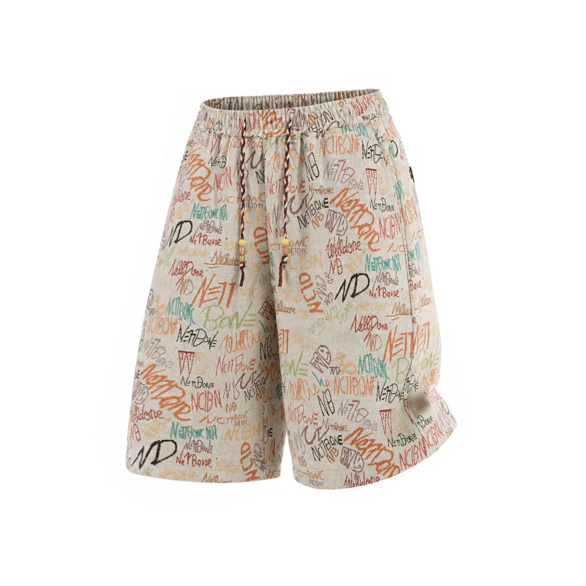 Men's American Style Graffiti Knit Shorts Trendy Brand Letter Print Summer Thin Style Retro Beach Vacation Five Point Pants_viptrois.com