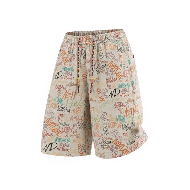 Men's American Style Graffiti Knit Shorts Trendy Brand Letter Print Summer Thin Style Retro Beach Vacation Five Point Pants_viptrois.com