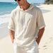 Men's Clothing American Style Hooded T-Shirt Cotton Linen Short Sleeve Loose Breathable Casual Top For Beach Vacation_viptrois.com