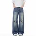 Men's American Retro Ripped Jeans Loose Straight Wide Leg High Street Fashion Summer_viptrois.com