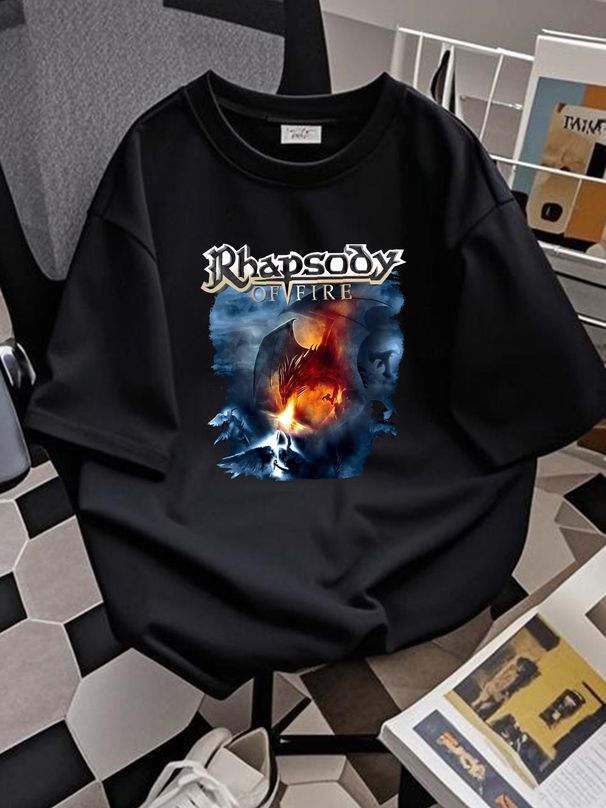 Vintage 2010 Rhapsody Of Fire T-shirt Stretched Slightly Fashion Casual Streetwear Comfortable Versatile Breathable Unisex Graphic Stylish Soft_viptrois.com