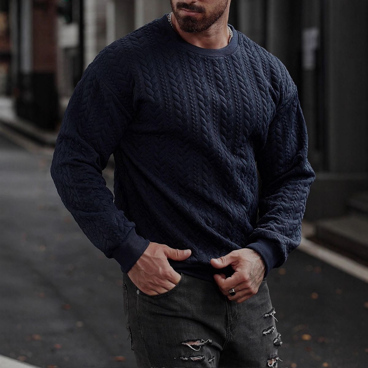 Men's Long Sleeve Casual Pullover Hoodie - Soft Cotton Blend Crewneck Sweatshirt For Fall & Winter, Relaxed Fit Streetwear_viptrois.com