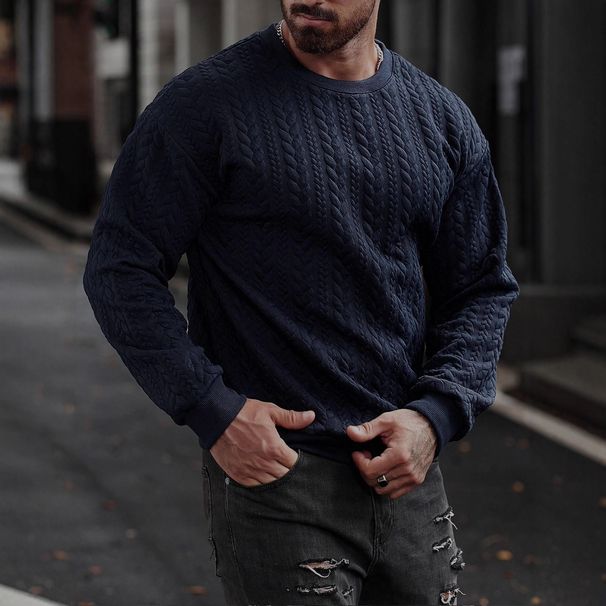 Men's Long Sleeve Casual Pullover Hoodie - Soft Cotton Blend Crewneck Sweatshirt For Fall & Winter, Relaxed Fit Streetwear_viptrois.com