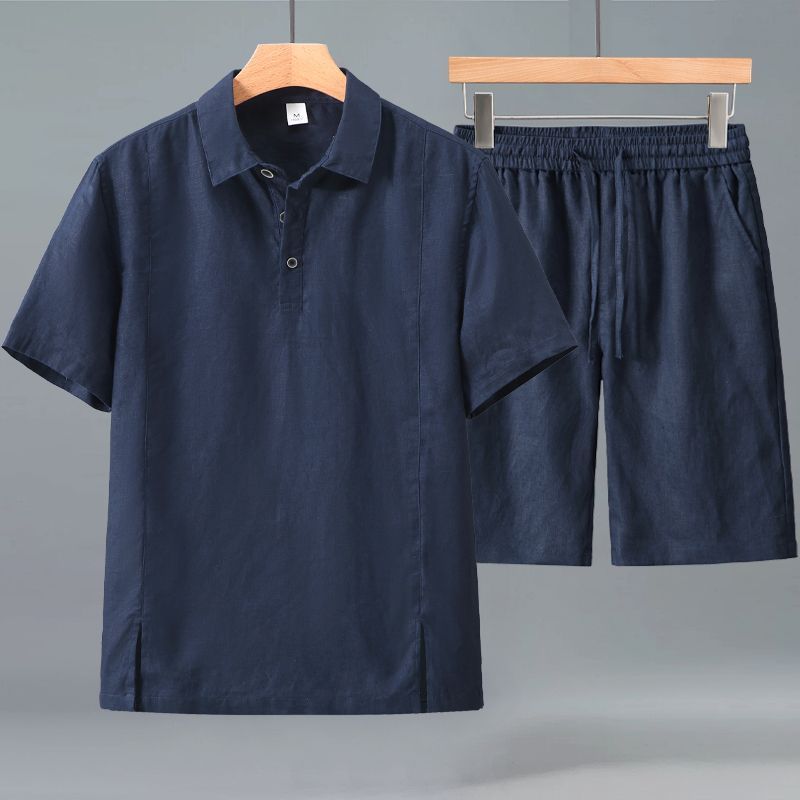 Men's Style Polo Shirt Set Summer Thin Short Sleeve Breathable New Men's Clothing Hanfu_viptrois.com