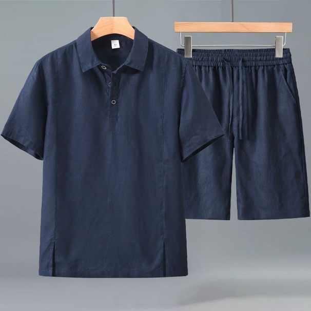 Men's Style Polo Shirt Set Summer Thin Short Sleeve Breathable New Men's Clothing Hanfu_viptrois.com