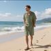 Summer Men's Solid Color Casual Shirt Breathable Lapel Button Short Sleeved Beach Set_viptrois.com