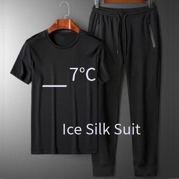 Men's Clothing Summer Sports Suit Men's Trendy Short Sleeved T Shirt Set Of Clothes Men's Casual Mesh Air Conditioning Pants Trendy_viptrois.com