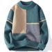 "Men's Color Block Knit Sweater – Trendy Loose Fit Winter Pullover, Warm & Stylish (Khaki/Black/Green, M-XXXL)"_viptrois.com