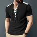 Men's Waffle Casual Color Matching Drawstring Round Neck Short Sleeved T Shirt Top_viptrois.com