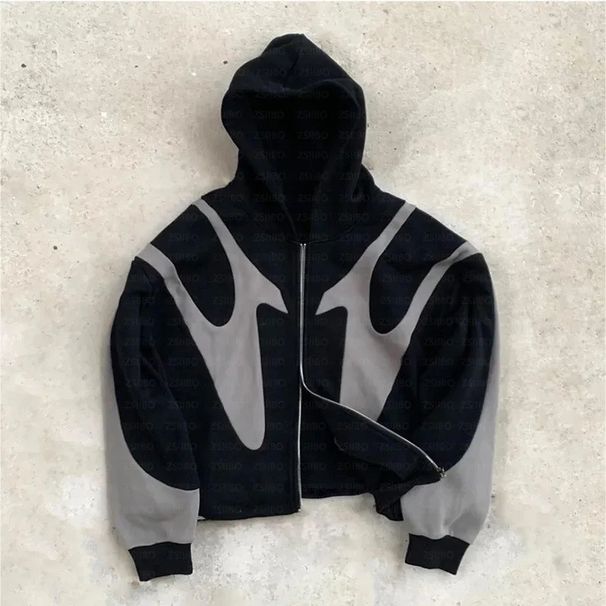 Heavyweight Distressed Hoodie – Oversized Zip-Up Sweatshirt With Gothic Cross & Ripped Details (Streetwear, S-2xl, Winter Grunge Style)_viptrois.com