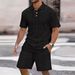 Men's Clothing Solid Color Jacquard Summer Leisure Lapel Button Short Sleeved Shorts Sports Men's Suit Men_viptrois.com