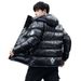 Men's Clothing Unisex Winter Puffer Jacket - Trendy Nylon Coated Hooded Coat With Fleece Lining For Couples (Glossy Black, Metallic Gray)_viptrois.com