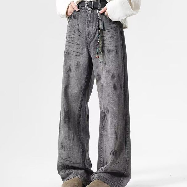 American Style Wasteland Tie-Dye Jeans For Women, Autumn 2024 New Loose Lazy Relaxed Floor-Length Pants_viptrois.com