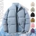 Unisex Winter Padded Jacket With Thickened Warm Polyester Filling, Stand Collar, Loose Fit, Side Pockets For Men & Women_viptrois.com